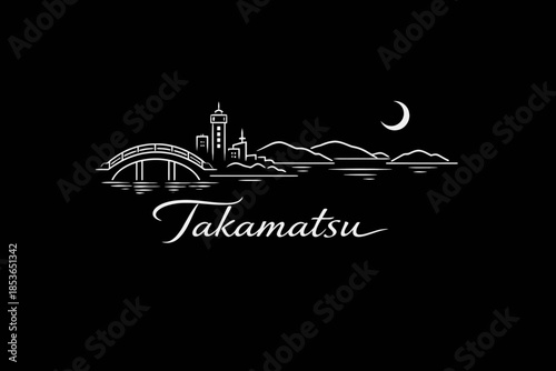 Takamatsu city skyline at night vector illustration