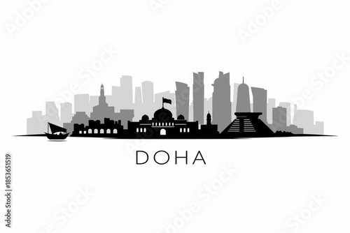 Doha Qatar city skyline and landmarks vector illustration