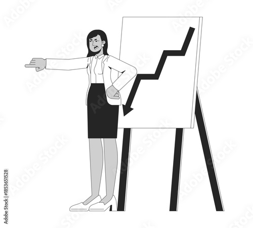 Angry business woman scolding for poor performance 2D line character. Middle eastern female manager accusing for corporate failure isolated vector ink outline person. Monochromatic spot illustration