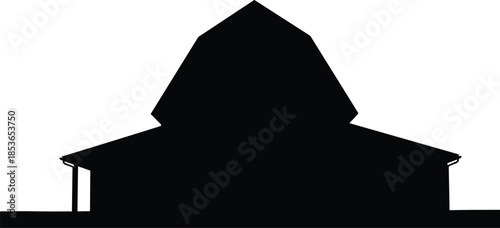 Black Silhouette Illustration of a Large Traditional Barn House with a Gambrel Roof and Siding Isolated on White Background