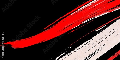 Abstract grunge red & white brushstrokes, sporty vibe on black, stylish, overlay