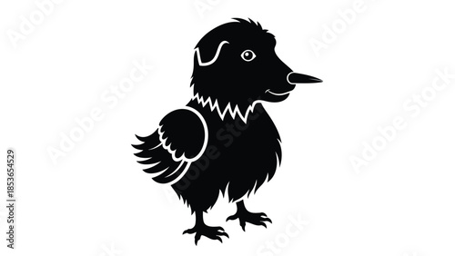 Black Silhouette of a Cute Little Bird Chick Isolated on White Background Vector