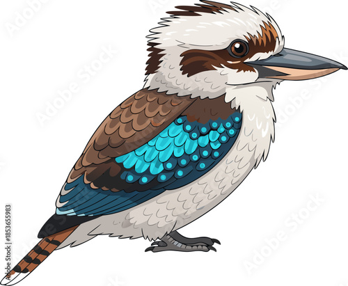 An Illustration of a Kookaburra Bird with Brown and Blue Feathers, an Australian Native