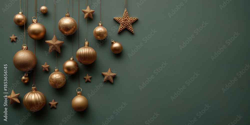 Naklejka premium Pearled stars and baubles create glamorous border above deep textured surface.