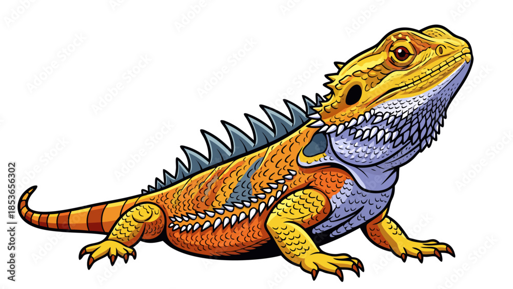 Obraz premium Bearded Dragon Reptile Animal Illustration with Spikes and Scales