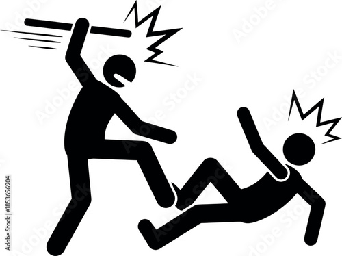 Stick figure illustration of a person hitting another with a baseball bat