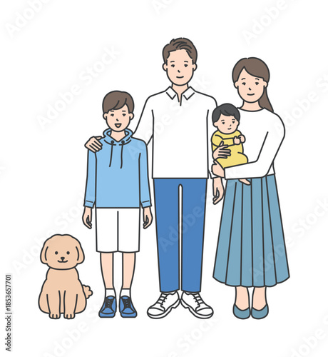 家族のイラストベクター素材（2世代4人）