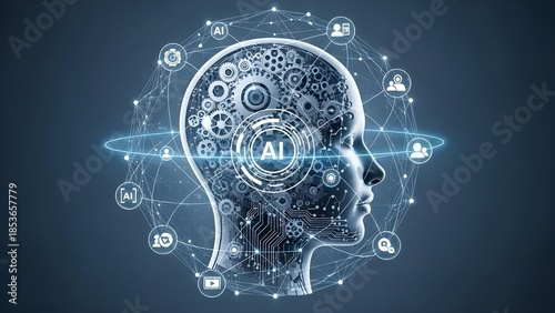 Artificial intelligence brain concept showing machine learning and global network connectivity