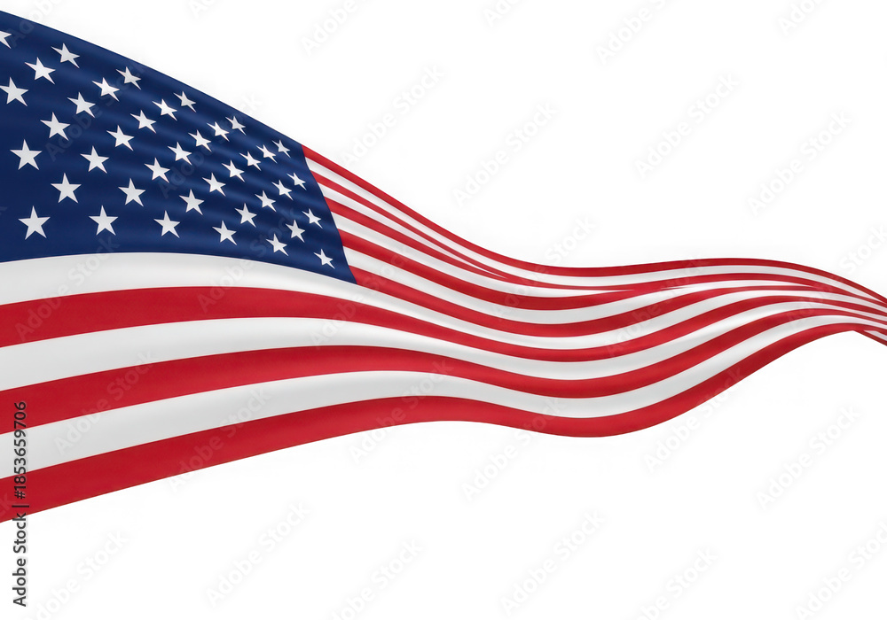 Fototapeta premium American flag waving freely in the wind isolated on transparent background 