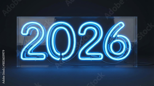 Glowing Blue Neon 2026 Sign 3D Render