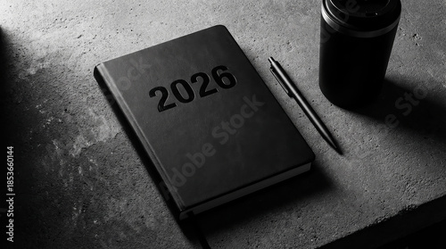 Elegant Black Notebook on Dark Desk