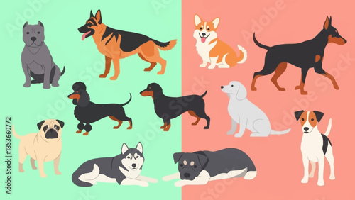 A Diverse Collection of Adorable Dog Breeds in a Vibrant Illustration
