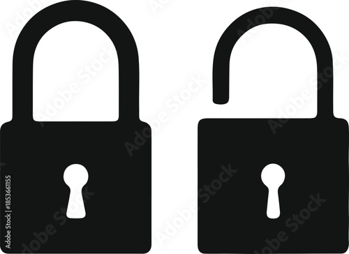 Two contrasting padlocks one locked one unlocked symbolizing security and access