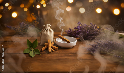 Palo Santo Incense for Energy Cleansing and Meditation on Rustic Table
