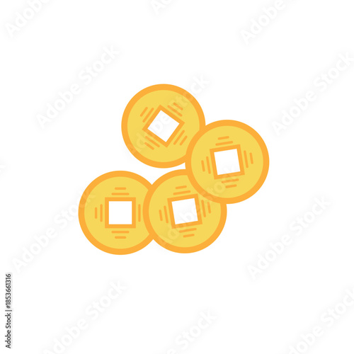Chinese coin flat illustration isolated on background. Element for spring, lunar new year, Chinese new year concept.