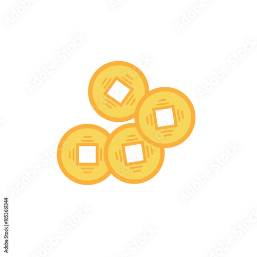 Chinese coin flat illustration isolated on background. Element for spring, lunar new year, Chinese new year concept.