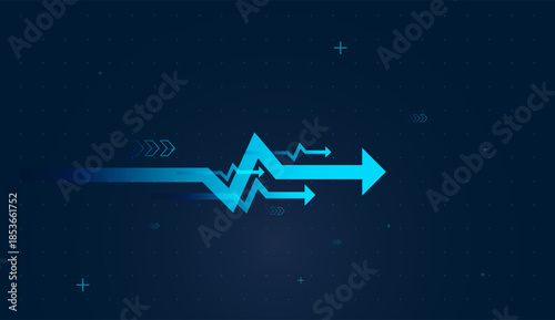 A gradient arrows suggests accelerating performance moving forward of finance arrows. The Zigzag paths merge into one bold arrow, echoing strategy alignment