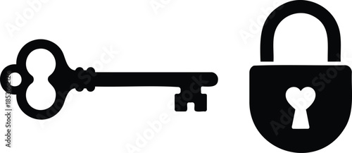 key and padlock icon set for security and access concept Vector illustration