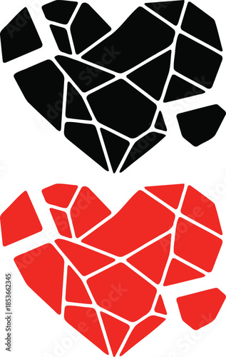 mosaic heart shapes in black and red Vector illustration