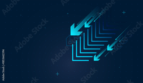 Modern finance arrows emphasize positive cash flow and sustainable corporate development. Ascending arrow graphics highlight economic recovery and revenue acceleration