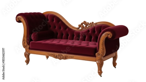 Fotografija Elegant burgundy chaise lounge isolated PNG on transparent background, luxurious