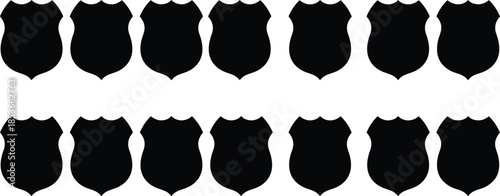 Black shield icons, police badge symbols, security emblem vector set, law enforcement graphics, protective insignia design, editable silhouette for UI, apps, infographics, education