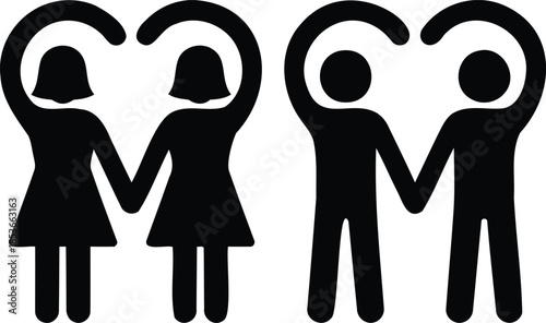 stick figure illustration of a man and woman making a heart shaped sign with their hands in a loving relationship Vector illustration