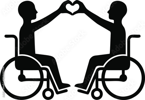 people in wheelchairs making a heart shape with their hands together in love and support Vector illustration