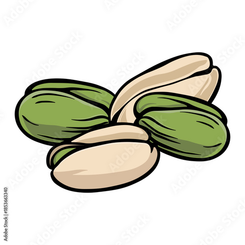 Pistachio nuts with open shells and kernels without background.
