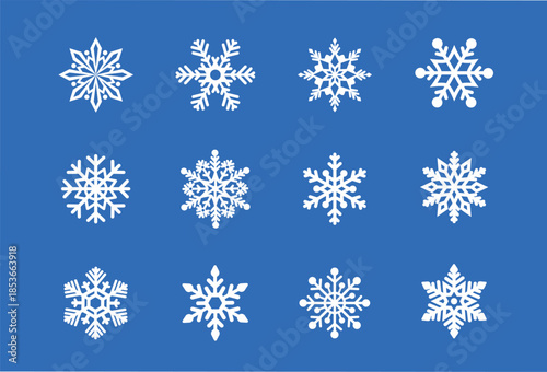 Snowflake Icons Set. Winter and Christmas Flat Vector Snowflakes Collection