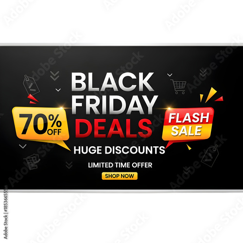Black Friday sale banner with discount tags isolated on transparent background