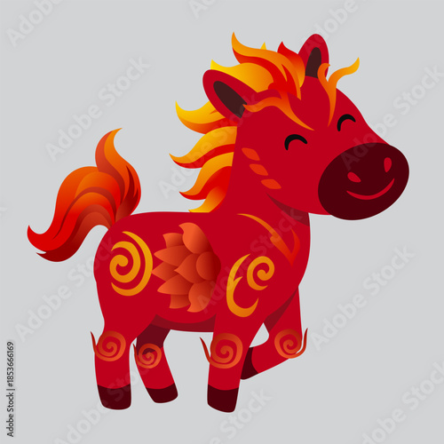 lunar red horse running happily