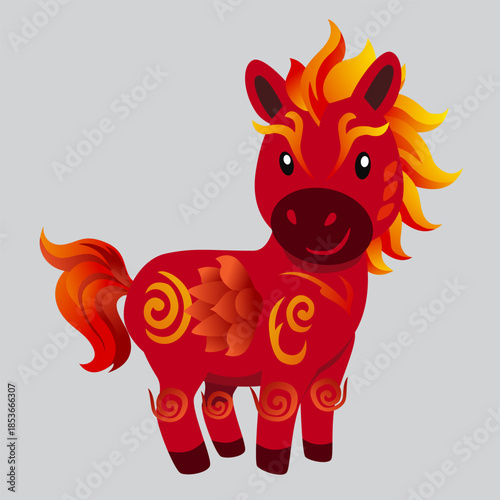 lunar red horse poses beautifully