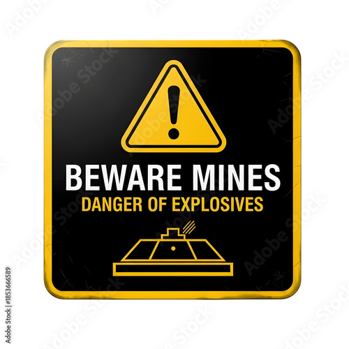 Landmine Warning Sign isolated on transparent background