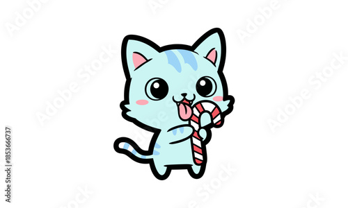 Cartoon Cat Licking Lollipop Illustration  vector White background