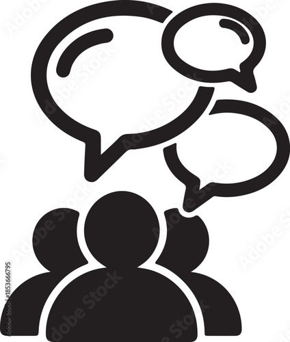 People discussing with speech bubbles above their heads