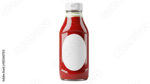 Fotografie Red ketchup bottle isolated PNG on transparent background, tomato sauce condimen