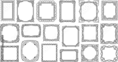 Decorative frame icon set for graphic design, certificate borders, invitation templates, ornamental line art, editable stroke, black and white layout, vector pack, minimal style