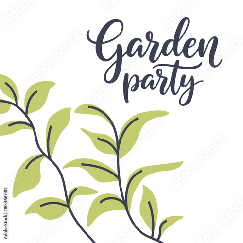 Garden party invitation template with botanical accents, ideal for events or spring designs.