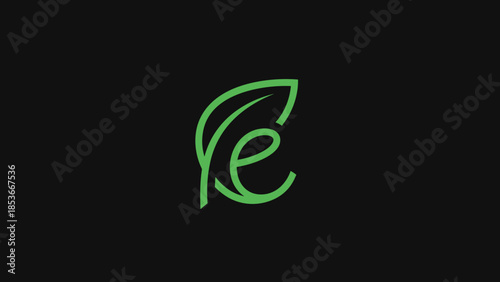 Green Leaf Letter E Logo Design.