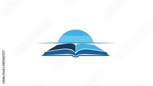 Open book with blue gradient illustration.