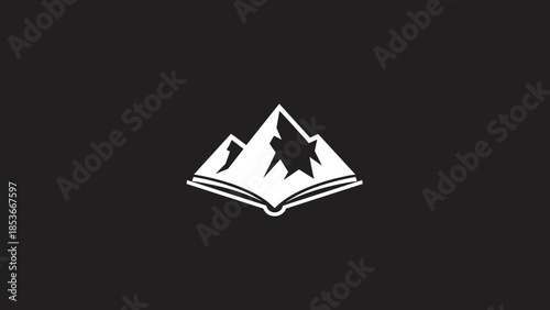 Open book with mountain and bird logo.