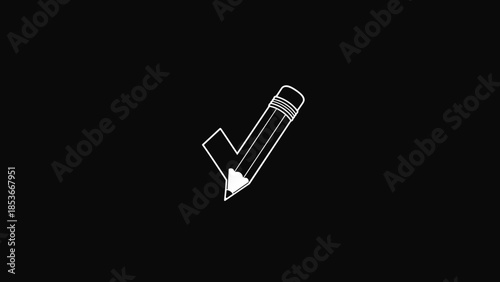 White Pencil Icon on Black Background.