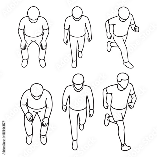 CAD People Top View Set – Sitting, Walking, Running Outlines