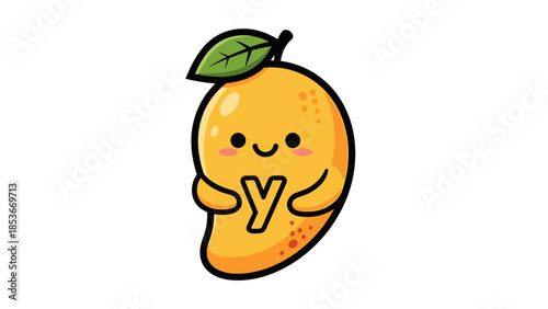 Cartoon Lemon Character with Green Leaf.