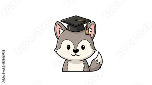Cartoon Husky Dog Wearing Graduation Cap.