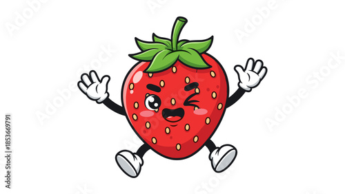 Cartoon Strawberry Character with Facial Expression.