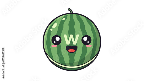 Cartoon Watermelon Character with Facial Expression.