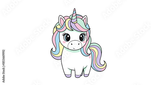 Colorful Cartoon Unicorn Illustration with Pastel Hair.