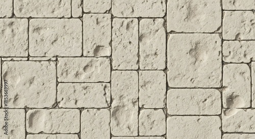 Wallpaper Mural Seamless texture of rough, light beige stone bricks with dark grout lines, ancient construction material pattern Torontodigital.ca